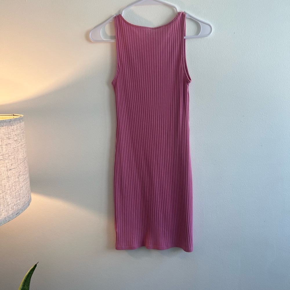 Pink Ribbed Sleeveless Mini Dress - Picture 3 of 3